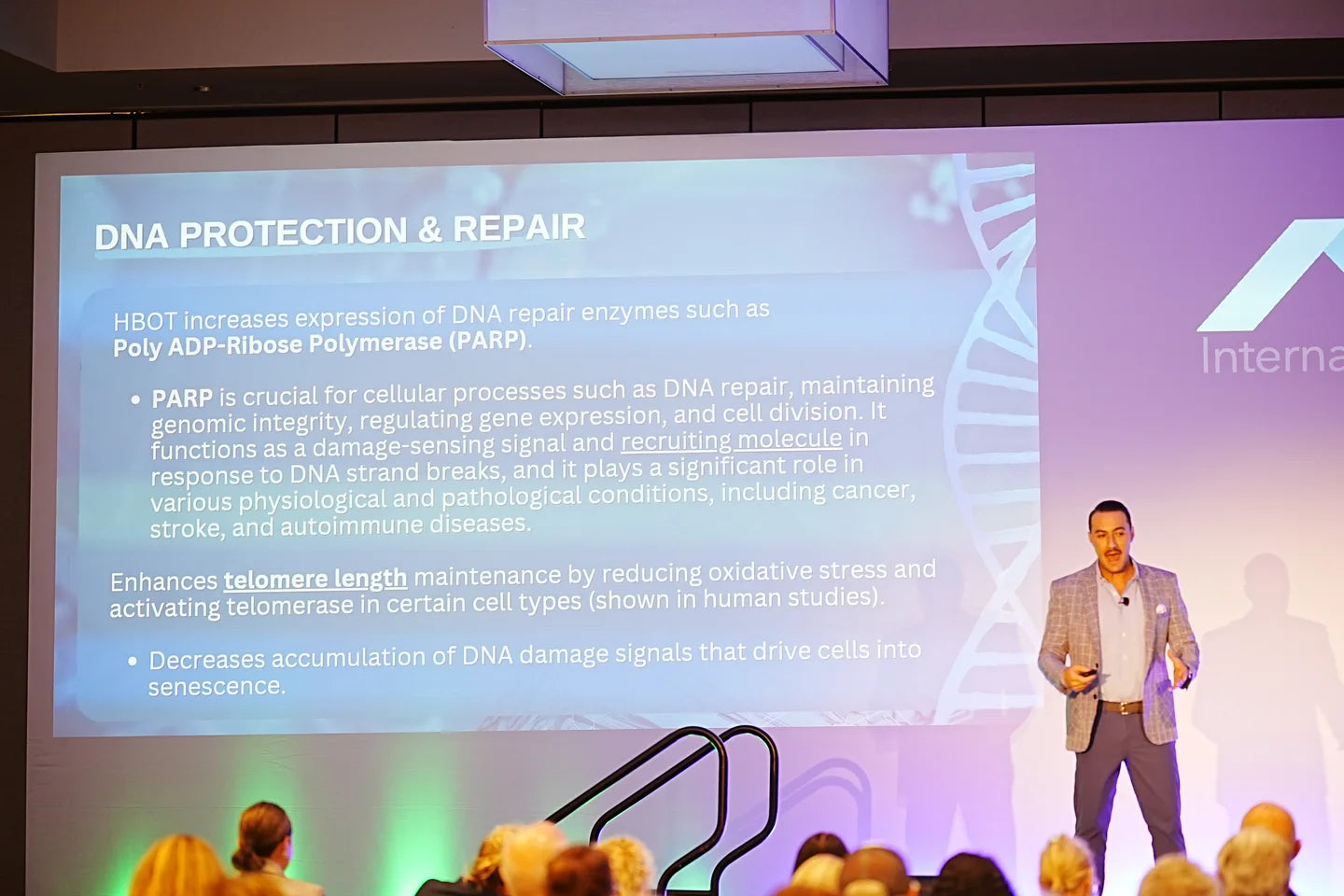 Dr. Alexander Borsand presenting hyperbaric research at an International Hyperbarics Association conference
